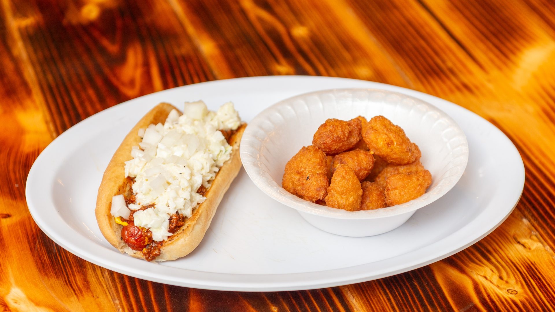 Chili cheese dog with mac