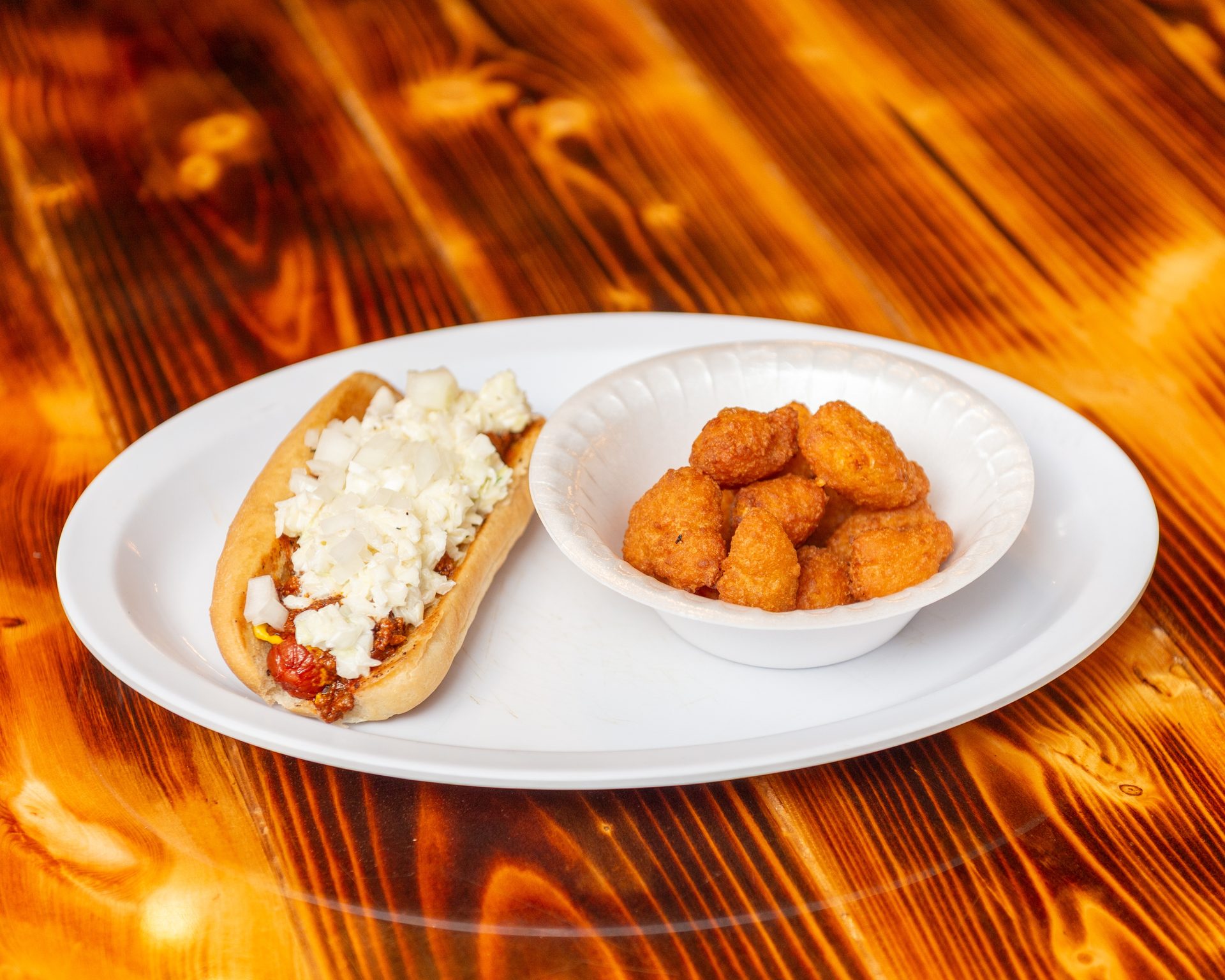 Chili cheese dog with mac