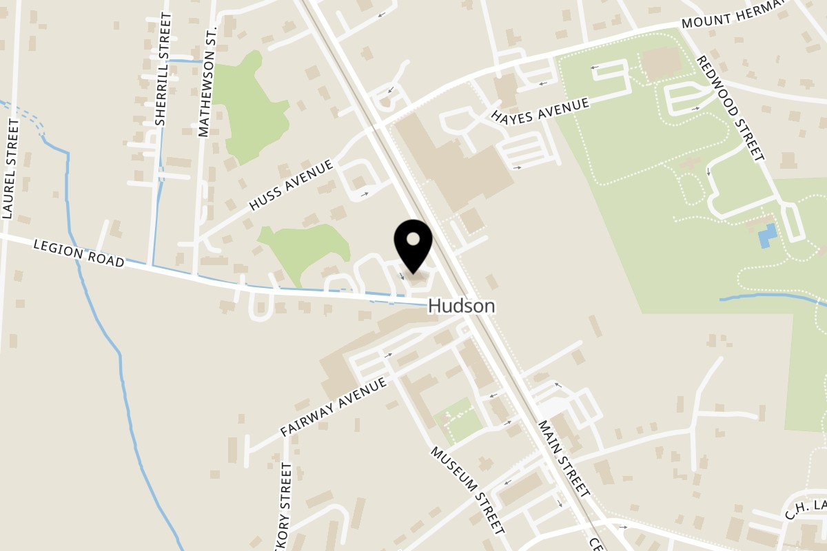 Map showing the location of Anywhere'z Fine BBQ on 112 Legion Rd in Hudson